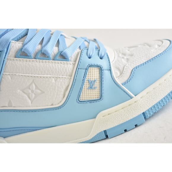 Louis Vuitton Sky Blue Empreinte White Leather Low Trainer Sneaker UK 9 US 10 11 - Picture 8 of 16